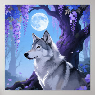 Impression d'art fantastique Loup mystique et lune