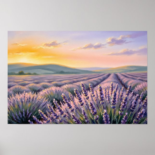Impression d'art fine Coucher de soleil sur champ  (Devant)