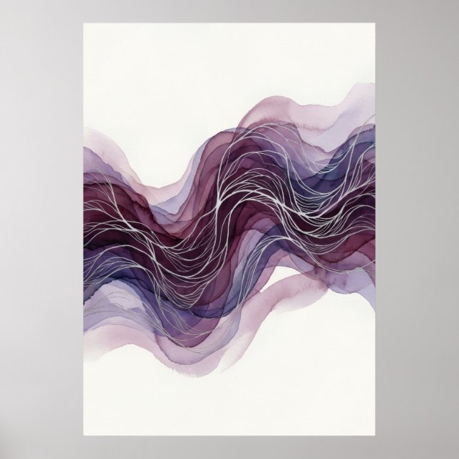 Impression d'art fine de vagues fluides mauves et  (Devant)