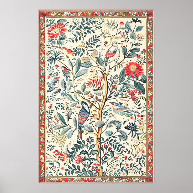 Impression d'art floral indien, oiseau botanique (Devant)