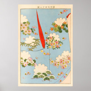 Impression d'art floral japonais, paysage de kimon