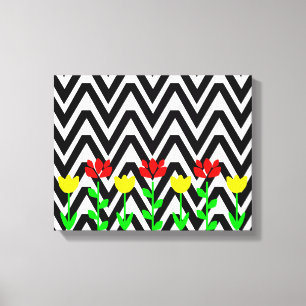 Impression d'art floral moderne Chevron et Fleurs