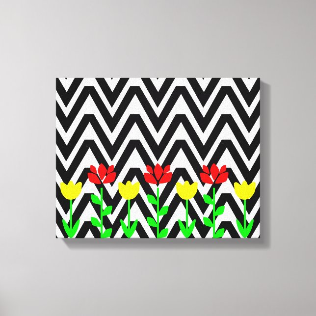 Impression d'art floral moderne Chevron et Fleurs (Recto)