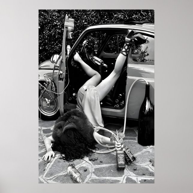 Impression d'art Funny Bar, Noir et Blanc, Femme a (Devant)