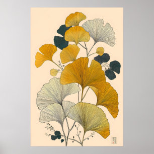 Impression d'art japonaise vintage de Ginkgo Minim