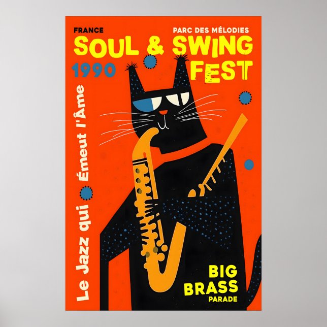 Impression d'art Jazz Cat 1990 Festival Soul & Swi (Devant)