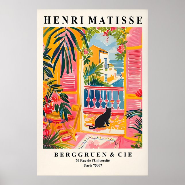 Impression d'art Matisse Chat Noir Rose Plage (Devant)