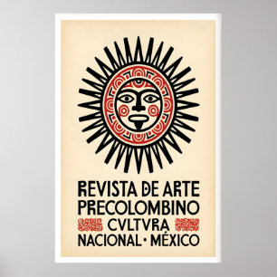 Impression d'art mexicain Masque solaire précolomb