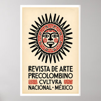 Impression d'art mexicain Masque solaire précolomb