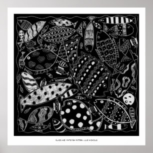 Impression d'art moderne à motif de poissons noir 