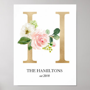 Impression d'art monogramme, lettre H, Mariage, in