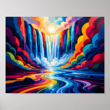 Impression d'art mural abstrait de cascade arc-en-