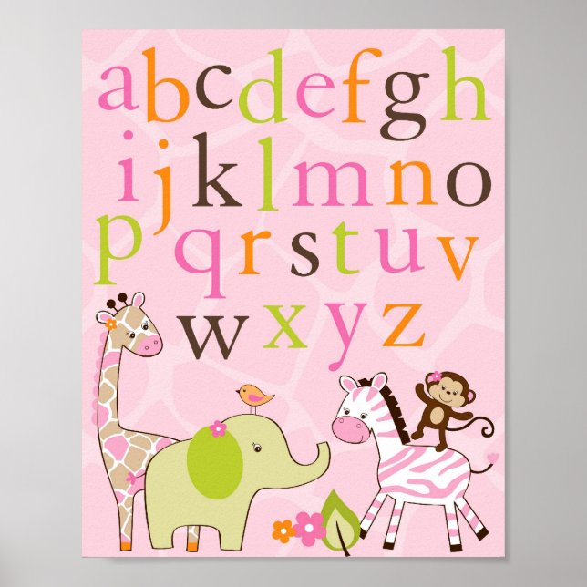 Impression d'art mural alphabet animaux jungle pou (Devant)