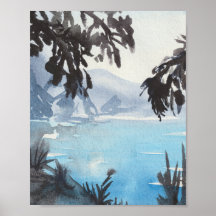 Impression d'art mural aquarelle de paysage de lac