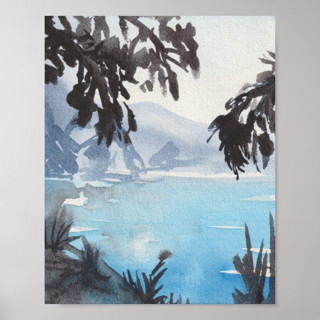 Impression d'art mural aquarelle de paysage de lac (Devant)