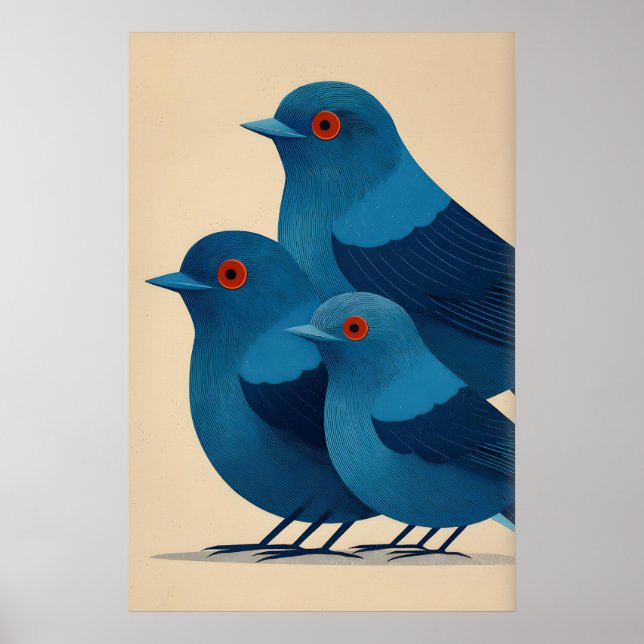 Impression d'art mural Blue Bird - Trio minimalist (Devant)