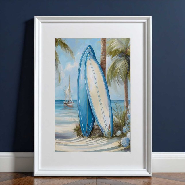 Impression d'art mural côtier de planche de surf t (Tropical Surfboard Coastal Wall Art Print by TinkPrints.)