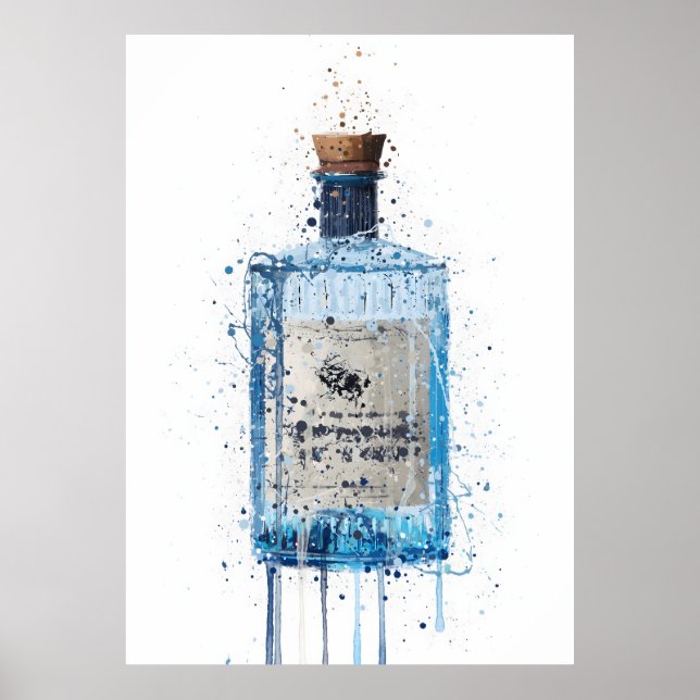 Impression d'art mural de bouteille de gin 'Blue B (Devant)