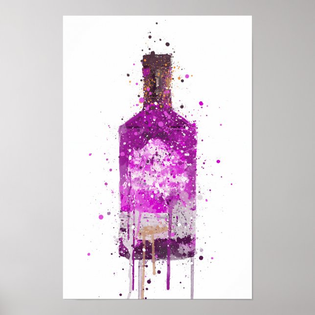 Impression d'art mural de bouteille de gin 'Magent (Devant)
