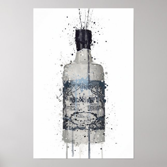 Impression d'art mural de bouteille de gin 'Rock P (Devant)