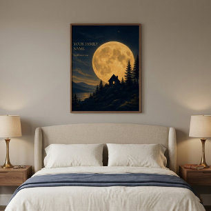 Impression d'art mural de cabane au clair de lune 