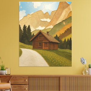 Impression d'art mural de cabane rustique de monta