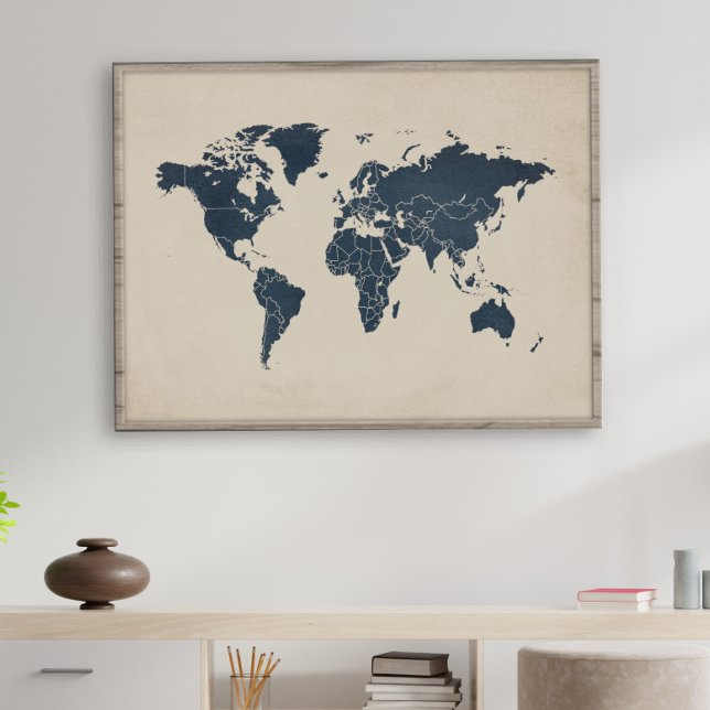 Impression d'art mural de carte du monde bleu mari (Créateur téléchargé)