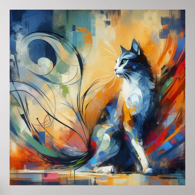 Impression d'art mural de chat abstrait vibrant (Devant)