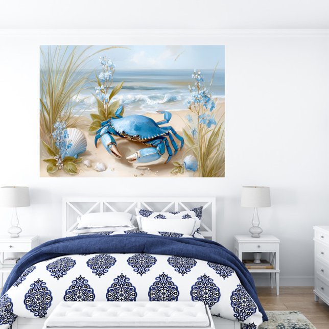 Impression d'art mural de crabe bleu de bord de me (Seaside Blue Crab Beach Wall Art Print | Poster by TinkPrints.)