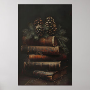 Impression d'art mural de Noël rustique de livres 
