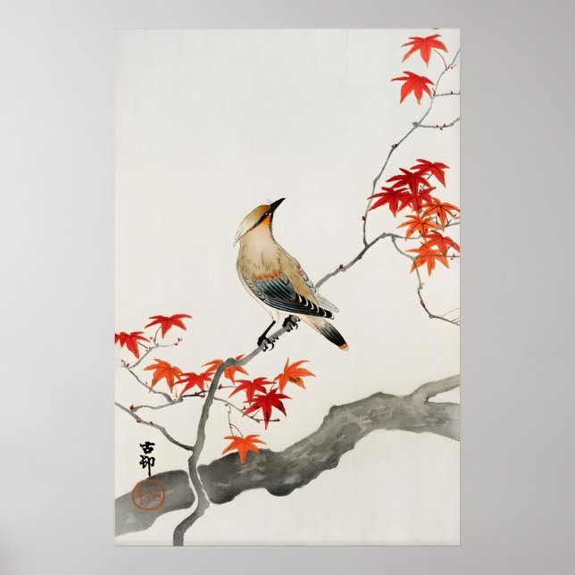 Impression d'art mural d'oiseau japonais  Botaniqu (Devant)
