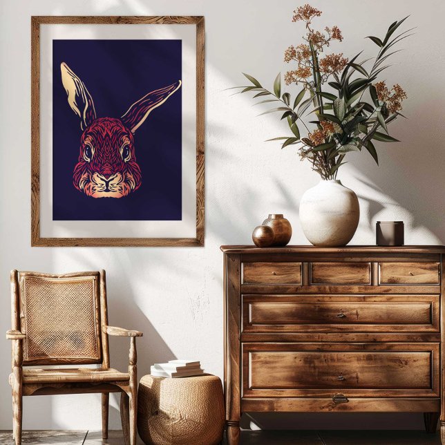 Impression d'art mural du lapin du zodiaque chinoi (Chinese Zodiac Rabbit Wall Art Print Rustic Decor by TinkPrints.)