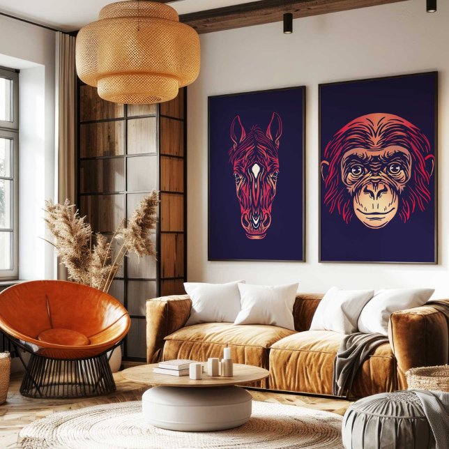 Impression d'art mural du singe du zodiaque chinoi (Chinese Zodiac Monkey Wall Art Print Japandi Decor by TinkPrints
)