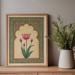 Impression d'art mural floral Mughal indien