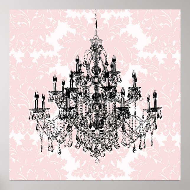 Impression d'art mural lustre en Damas rose (Devant)