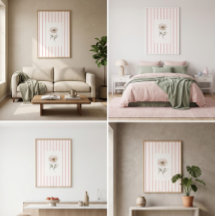 Impression d'art mural rayée rose avec rose aquare