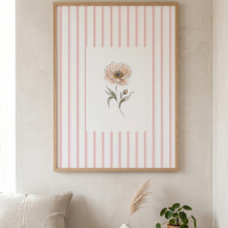 Impression d'art mural rayée rose avec rose aquare