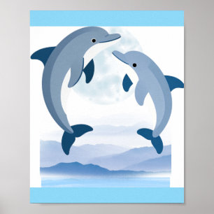 Impression d'art océanique de dauphins mignons   V