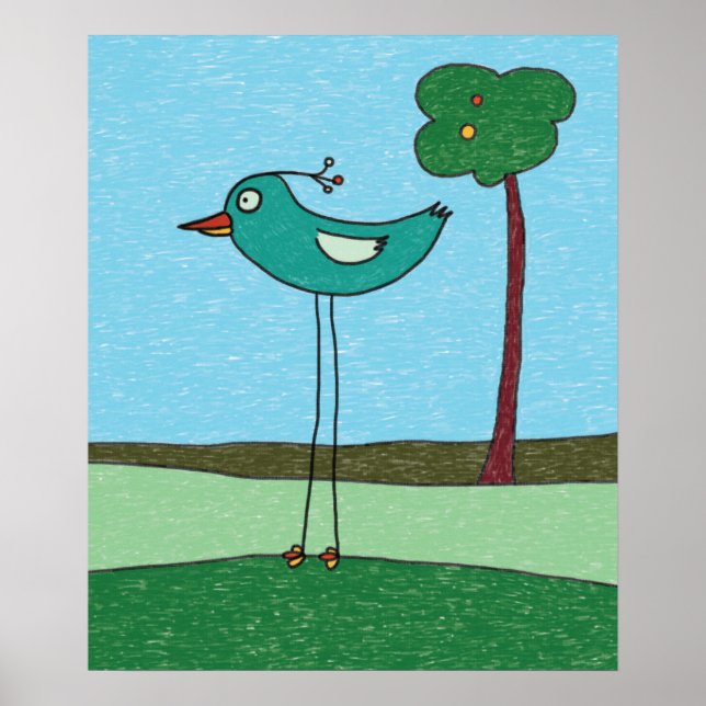 Impression d'art, oiseau mignon et arbre (Devant)