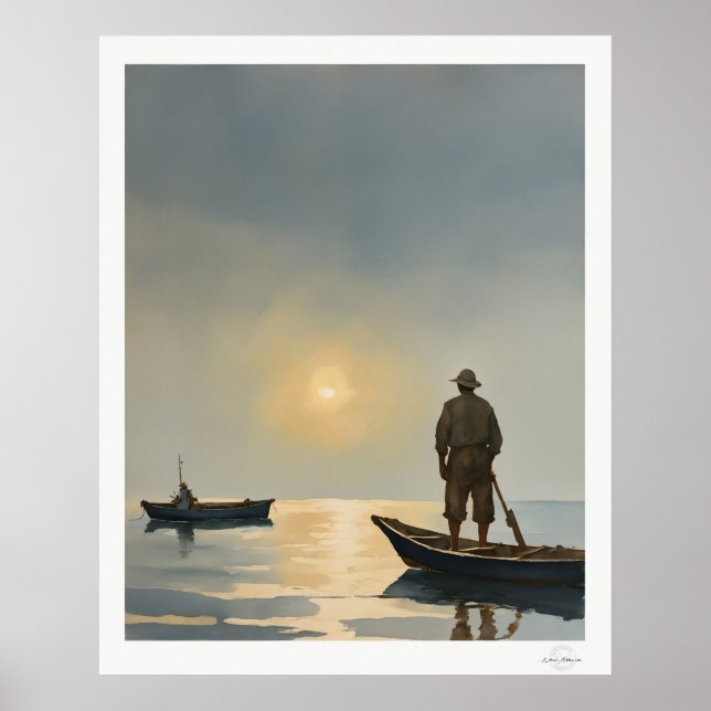 Impression d'art Pêcheur à l'Aube, Port Brumeux (Devant)