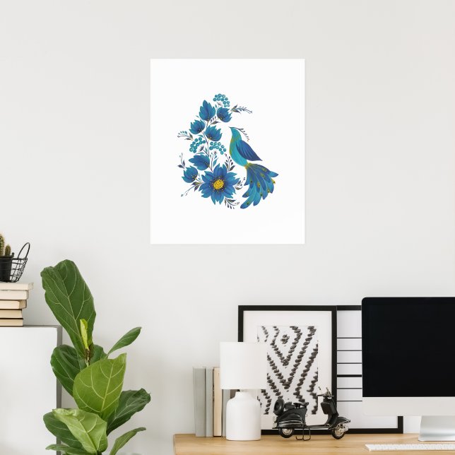 Impression d'art Petrykivka d'oiseau et de fleurs  (Bureau à domicile)