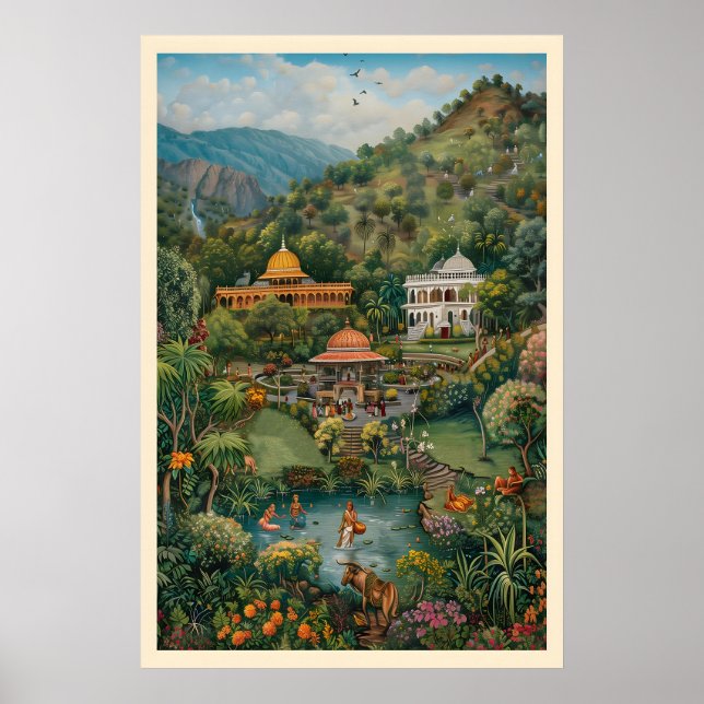 Impression d'art Pichwai indien Jardin Paradisiaqu (Devant)