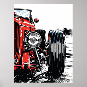Impression d'art pop avant d'une voiture rétro rou