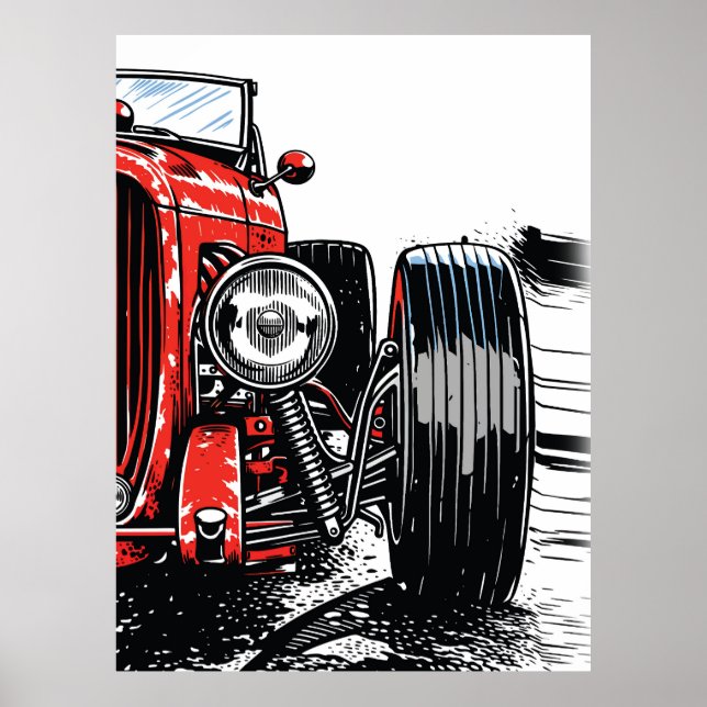 Impression d'art pop avant d'une voiture rétro rou (Devant)