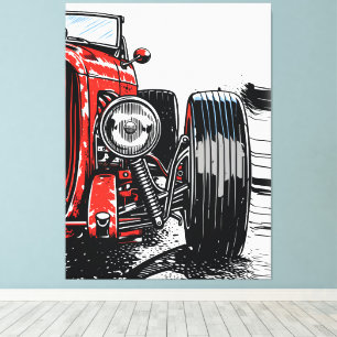 Impression d'art pop avant d'une voiture rétro rou