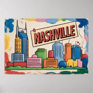 Impression d'art pop de la skyline de Nashville Te
