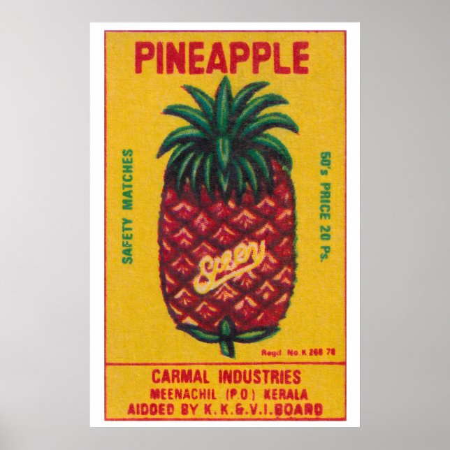 Impression d'art sur boîte d'allumettes Ananas, Ar (Devant)