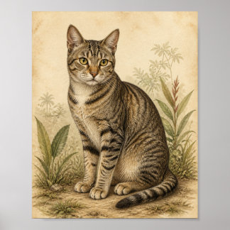 Impression d'art vintage de chat domestique indoné