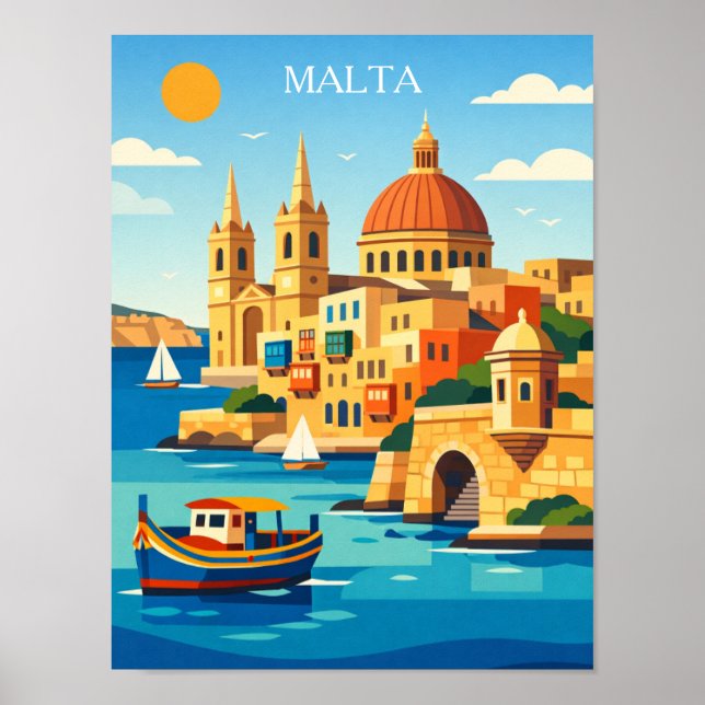 Impression d'art vintage de Malte minimale et colo (Devant)