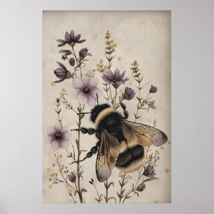 Impression de abeille florale, Art mural Dark Acad